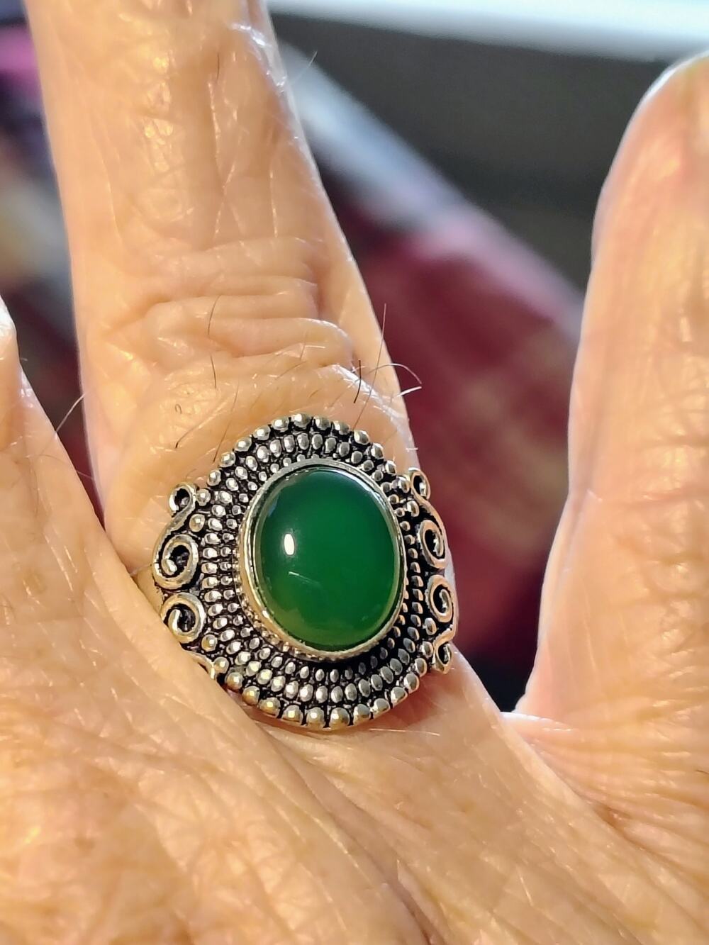 Vintage 925 Sterling Green Chalcedony Ring Size 7